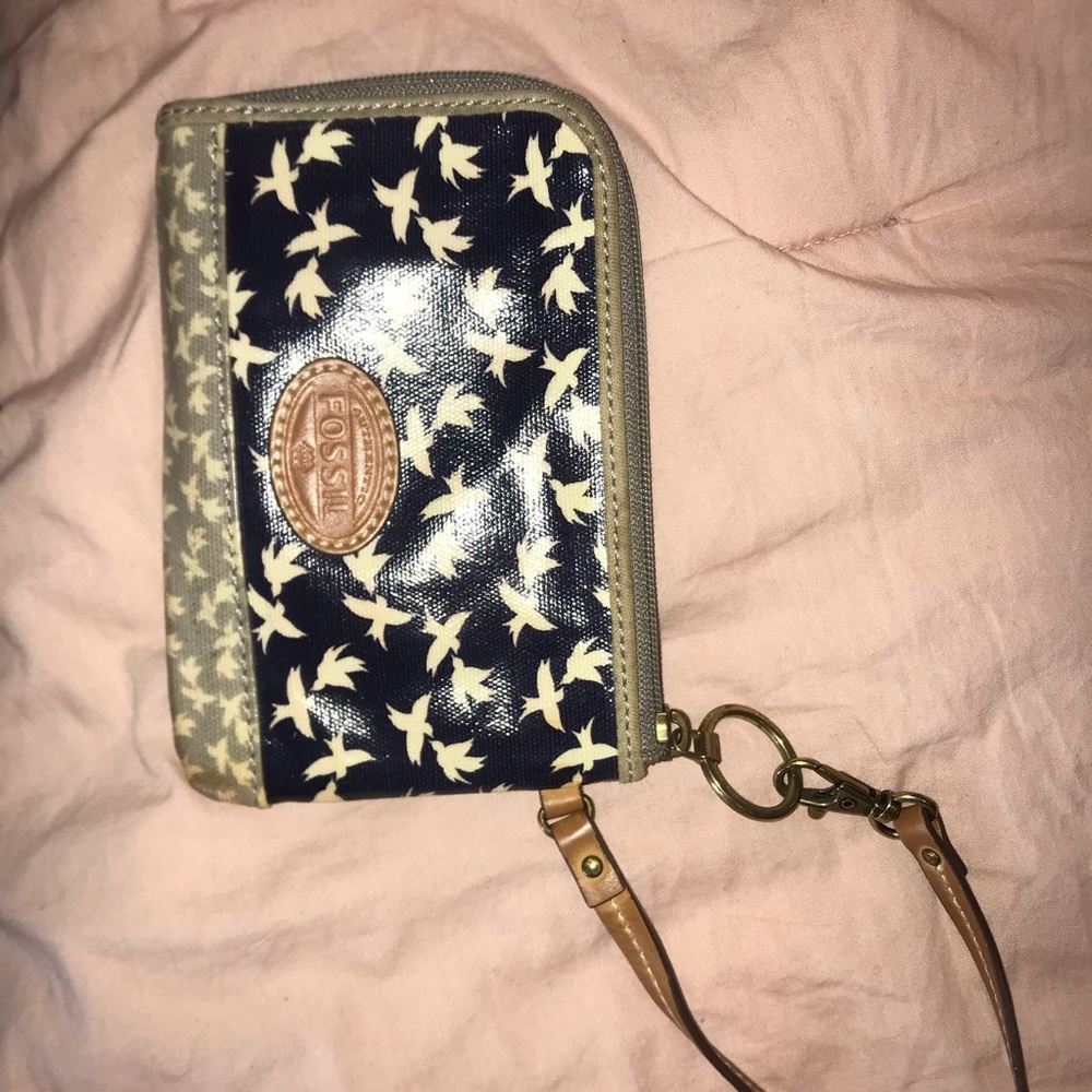 Navy, Grey, and White Fossil Bird Wristlet